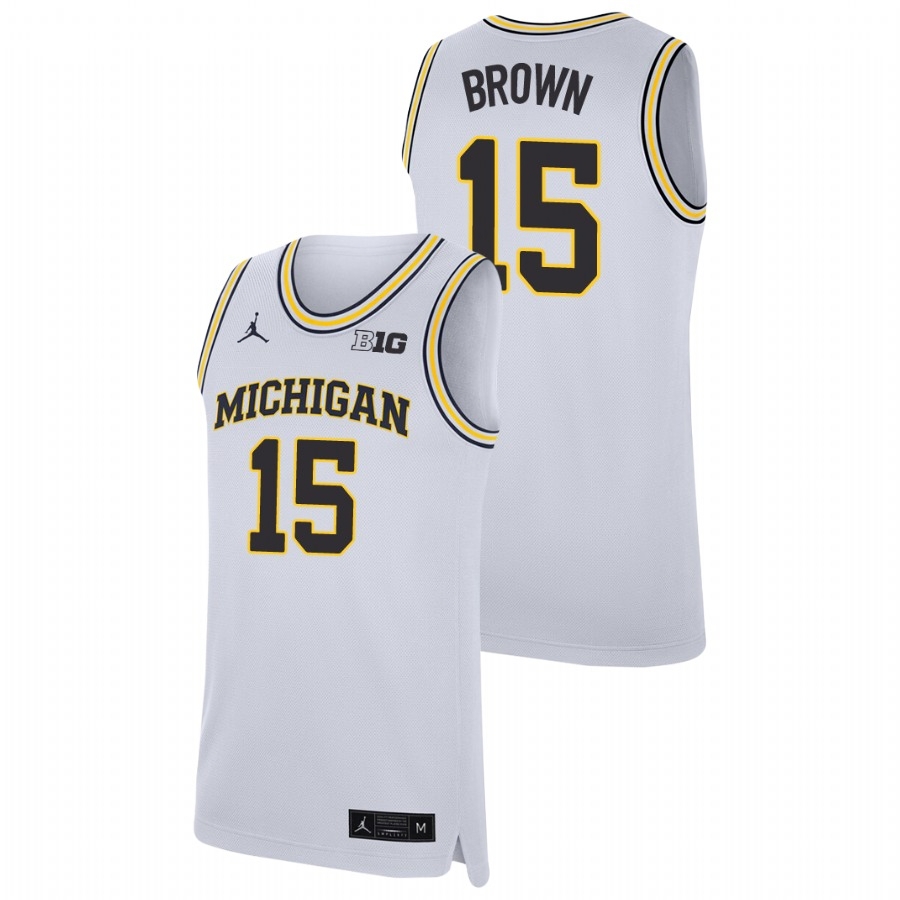 Michigan Wolverines Men's NCAA Chaundee Brown #15 White Replica College Basketball Jersey IYX0249FR